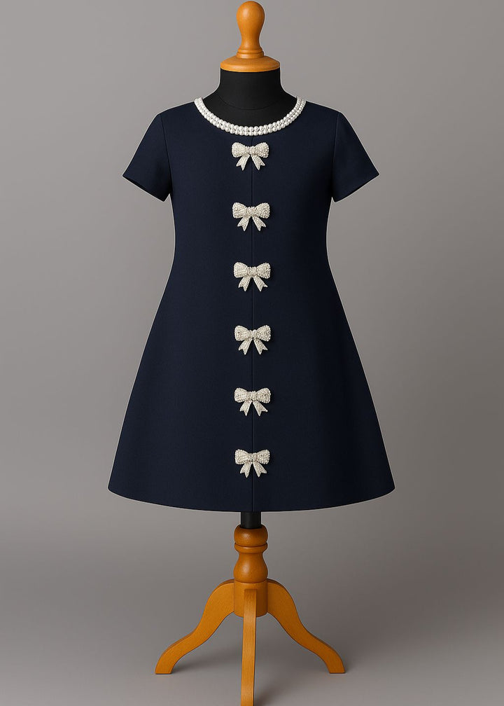 Navy Blue Pearl Bow Charm Dress
