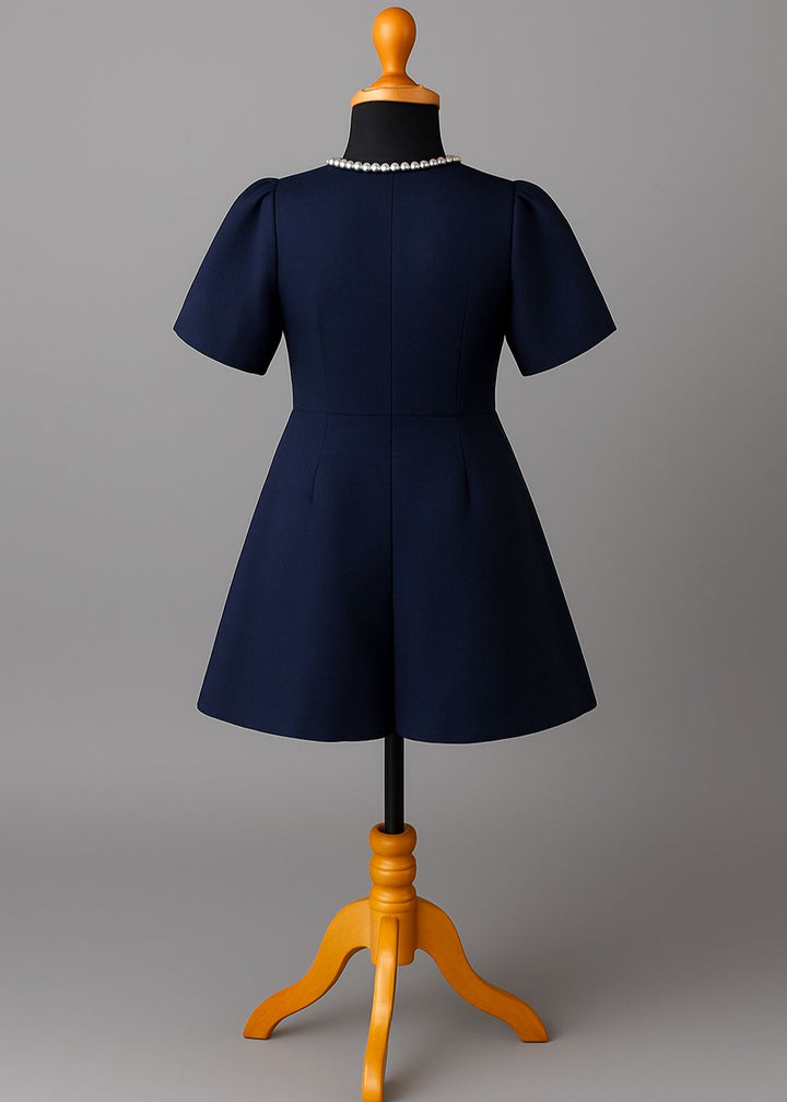 Navy Blue Pearl Bow Charm Dress