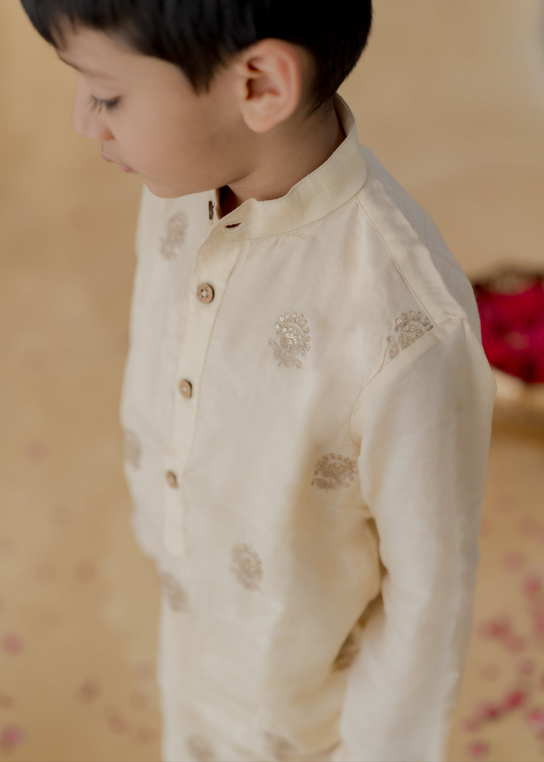 Off White Noor Floral Butis Handcrafted Kurta With Pyjama Set