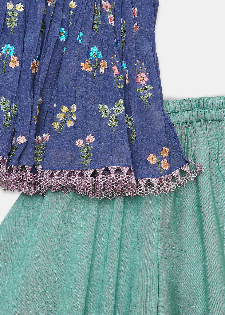 Multicolor Thread Embroidered One Shoulder Top With Palazzo Set