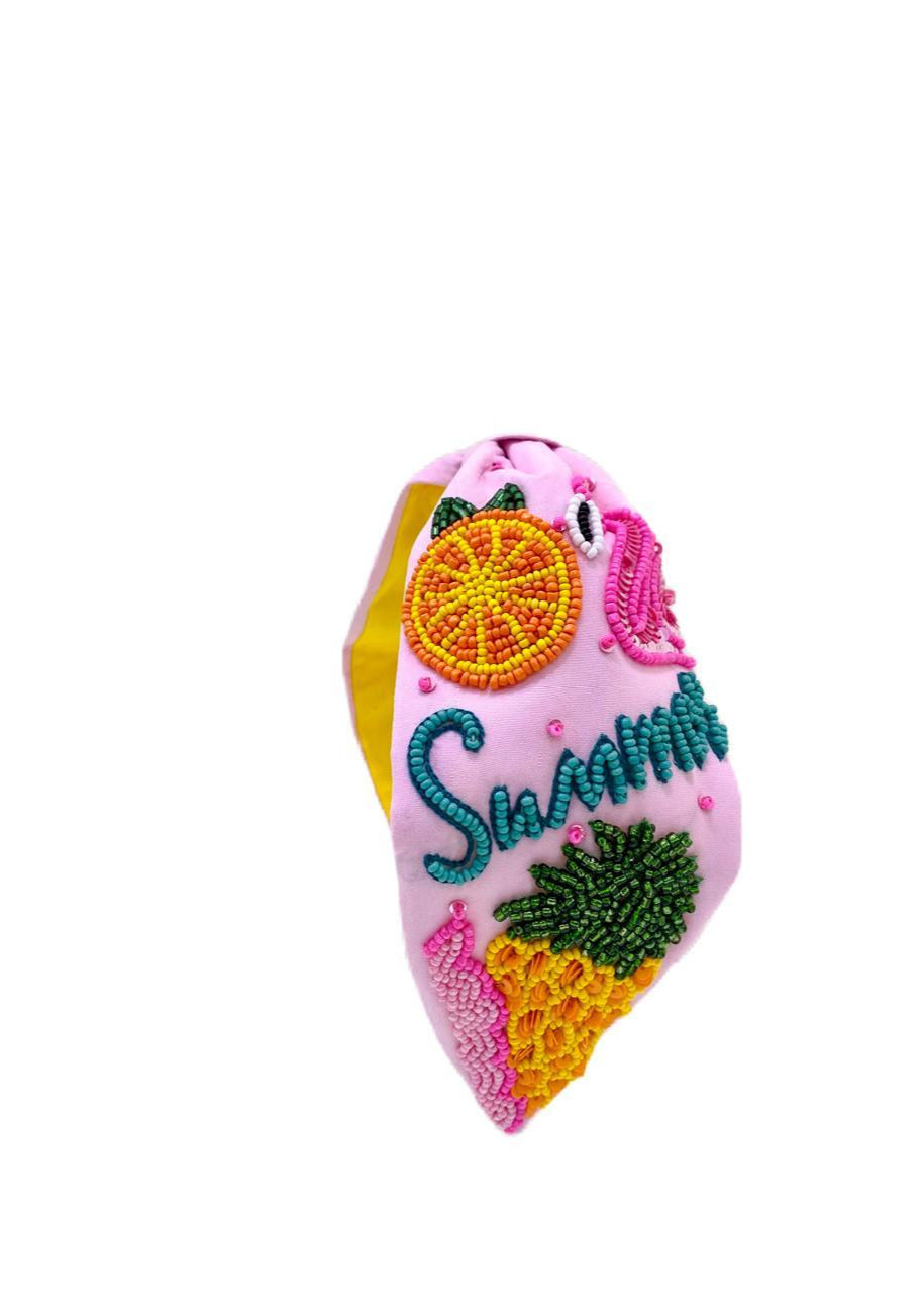 Pink Summer Beads Embroidered Hairband