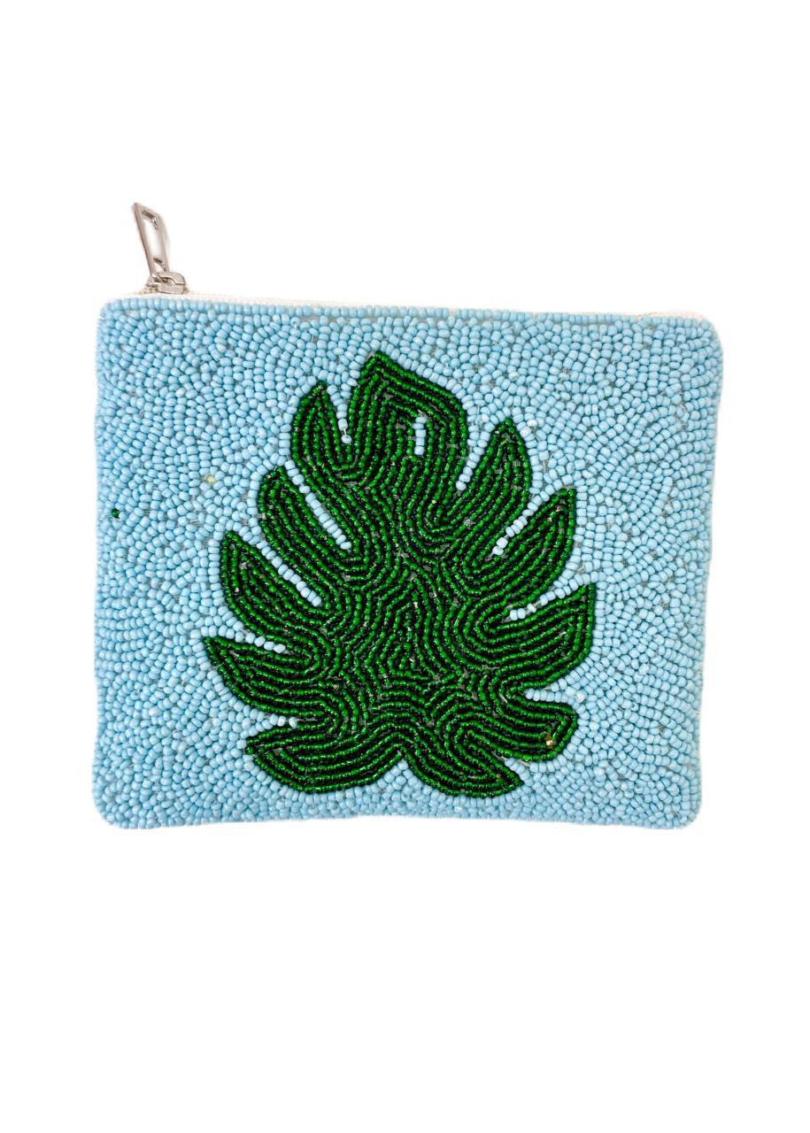 Blue and Green Beaded Embroidered Coin Purse