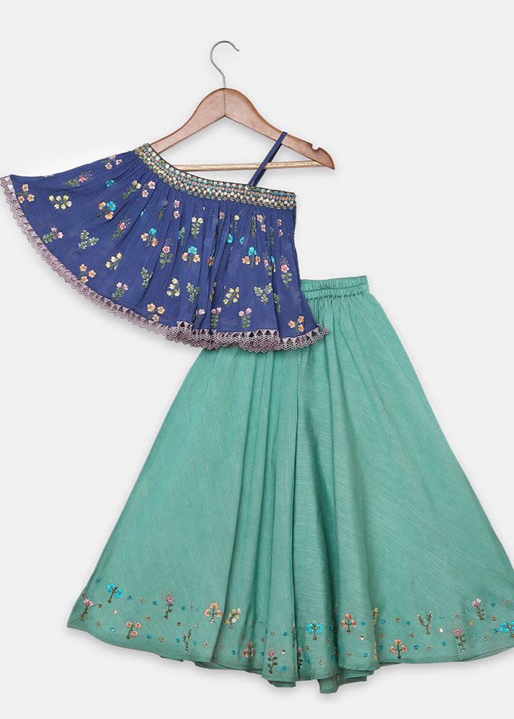 Multicolor Thread Embroidered One Shoulder Top With Palazzo Set