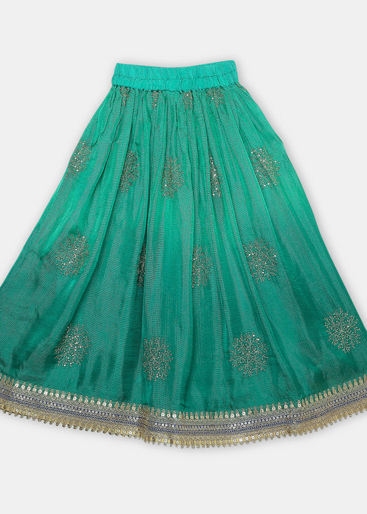 Gold Zari And Sequence Work Peplum Top With Shaded Ghagra Set