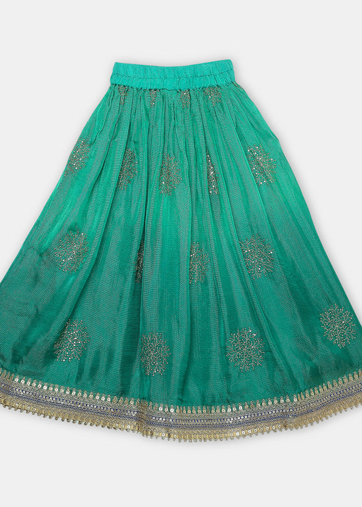 Gold Zari And Sequence Work Peplum Top With Shaded Ghagra Set