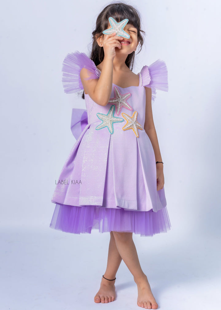 Lilac Starfish Mermaid Theme Glittery Dress