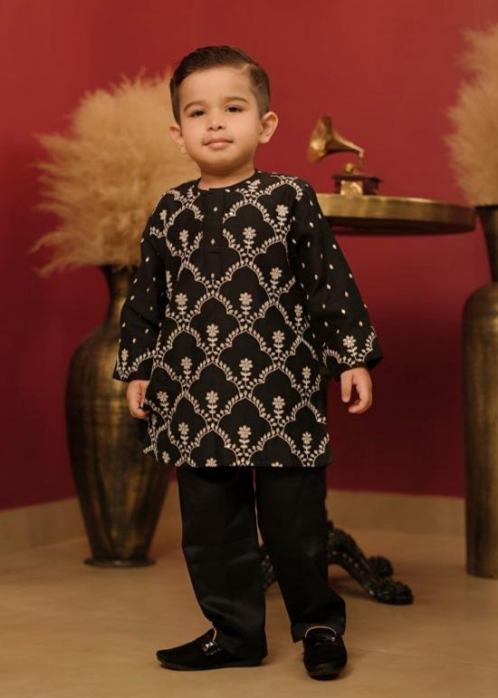 Black Embroidered Printed Kurta With Pant Set