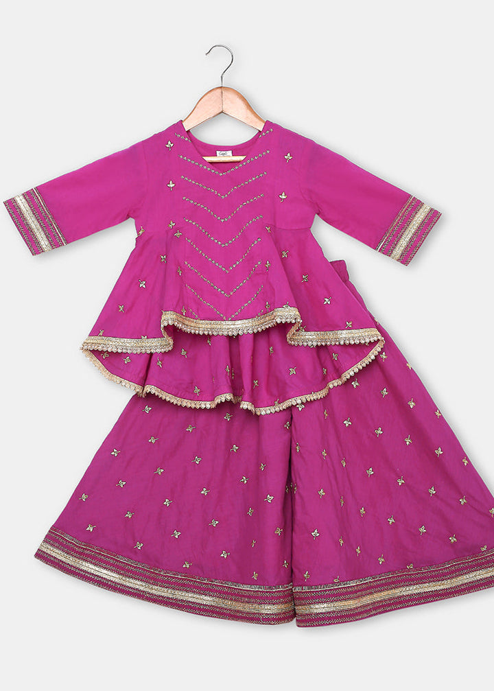 Gold Embroidered Flared Kurta With Embroidered Flared Palazzo Set