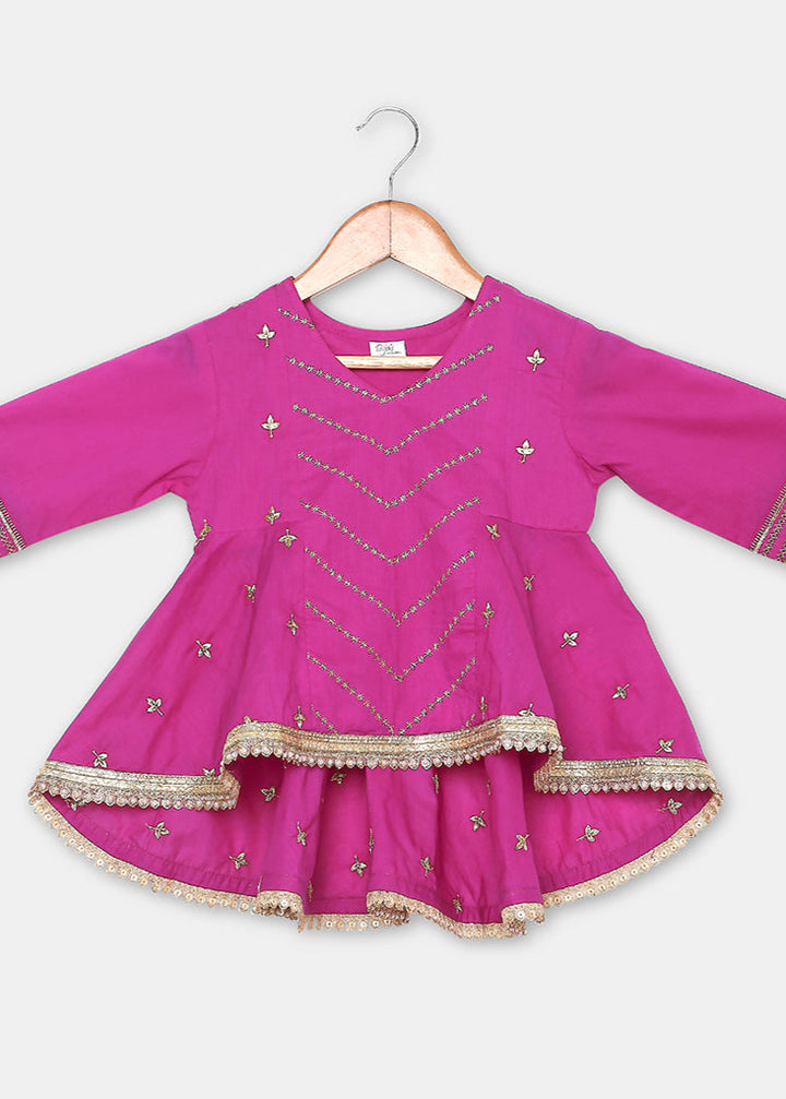 Gold Embroidered Flared Kurta With Embroidered Flared Palazzo Set