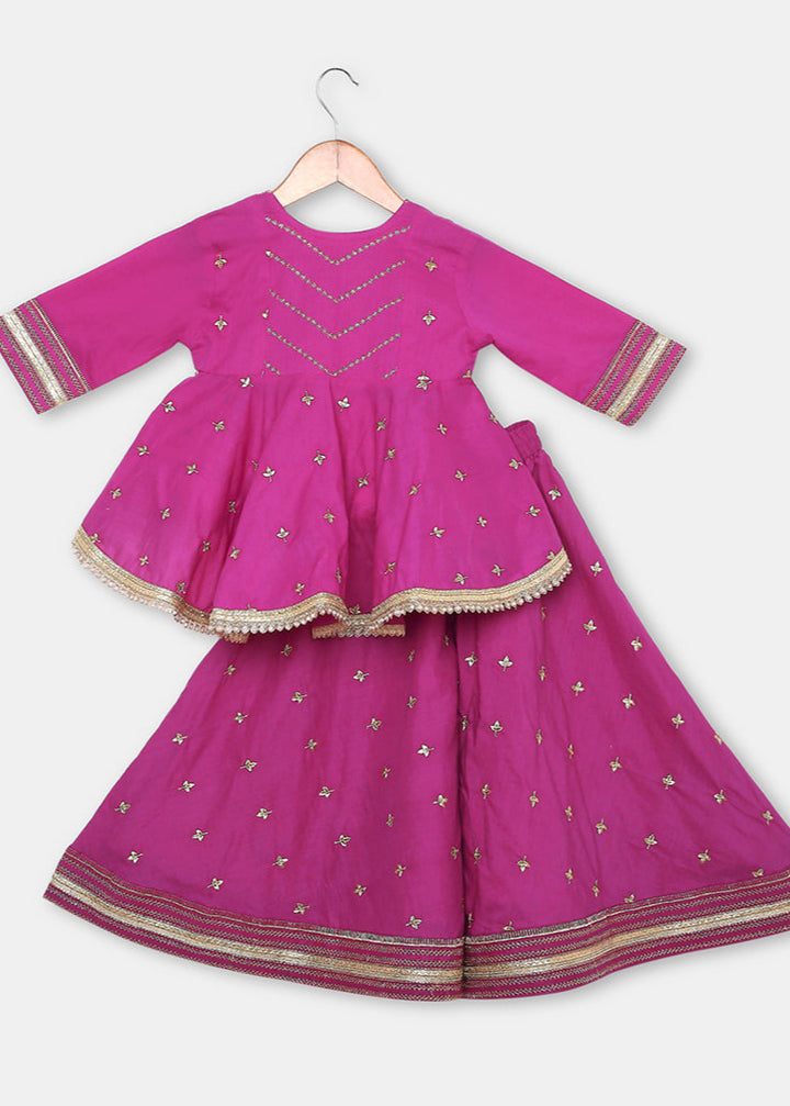 Gold Embroidered Flared Kurta With Embroidered Flared Palazzo Set