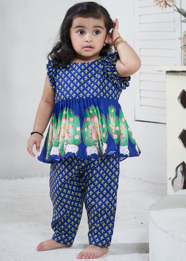 Blue Pichwai Theme Peplum Top With Pant set