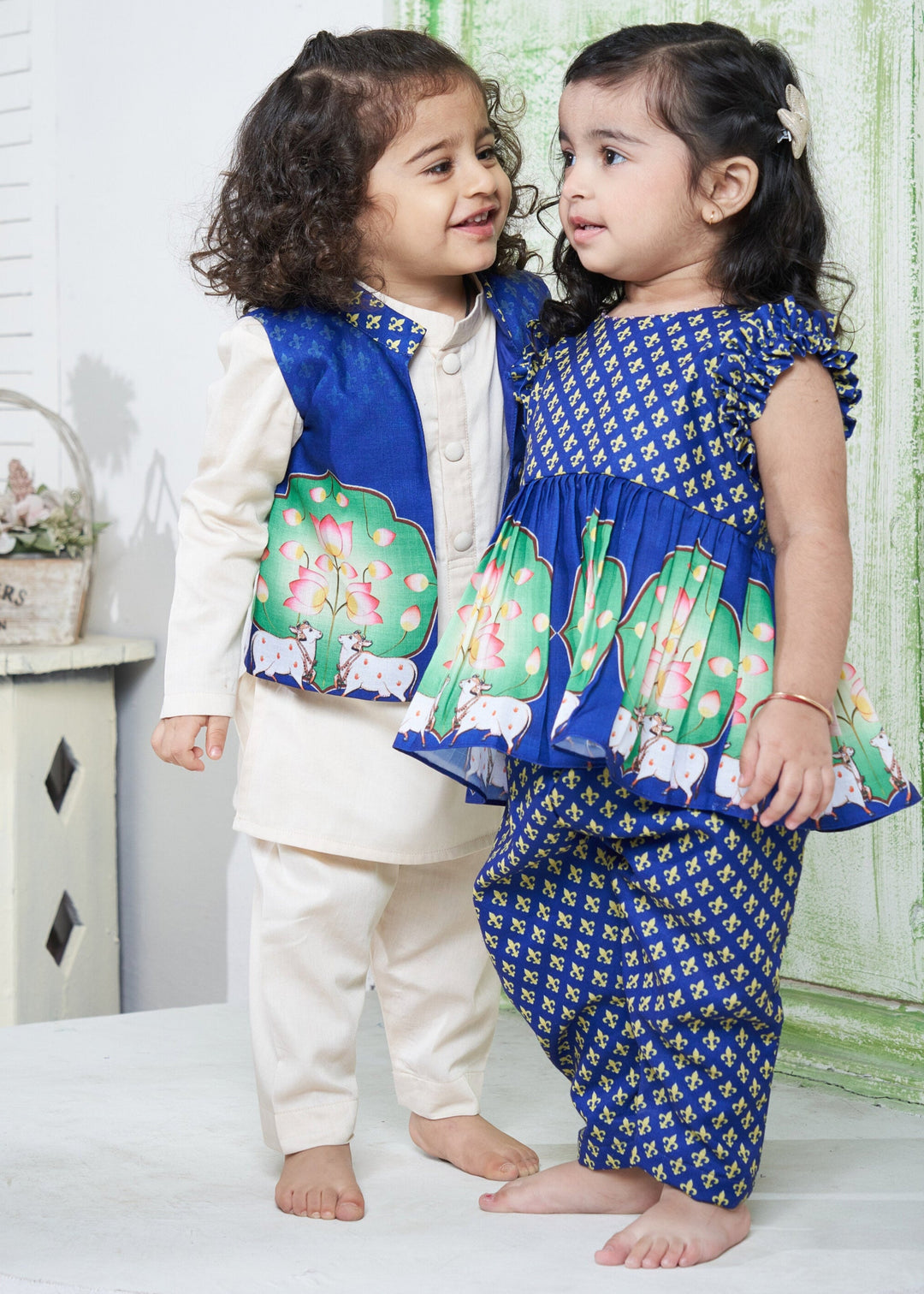 Blue Pichwai Theme Peplum Top With Pant set