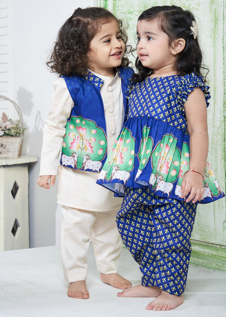 Blue Pichwai Theme Peplum Top With Pant set