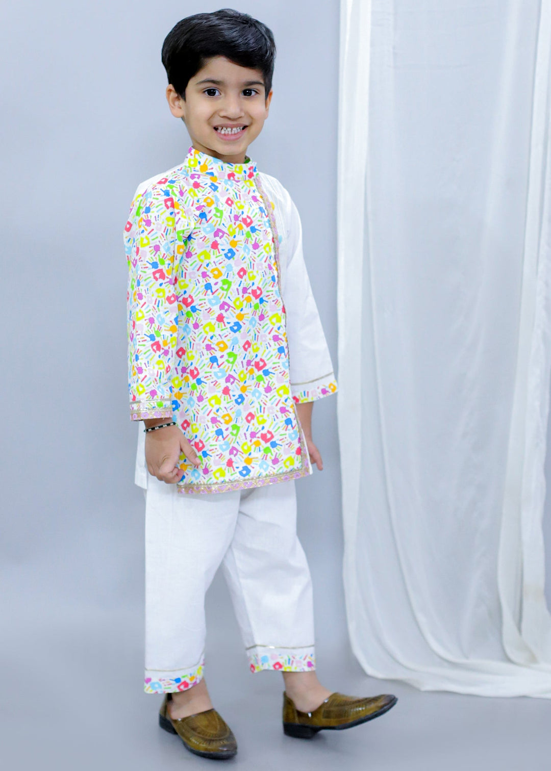 Multicolor Hands Holi Printed Kurta With Pyjama Set