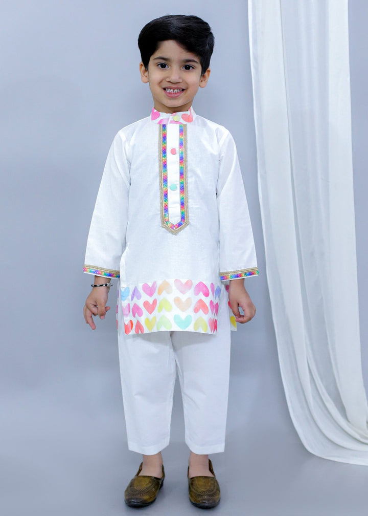 Multicolor Heart Printed Kurta With Pyjama Set