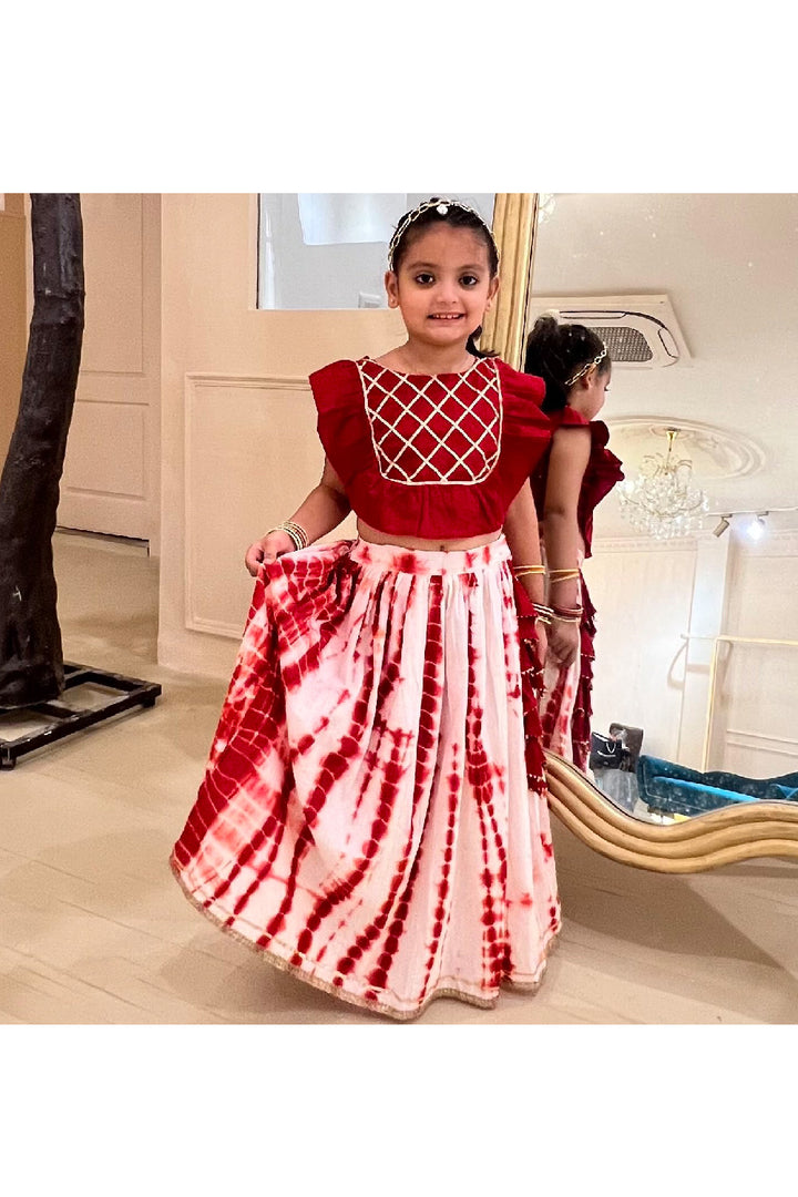 Red Gota Work Choli With Tie N Dye Lehenga Set