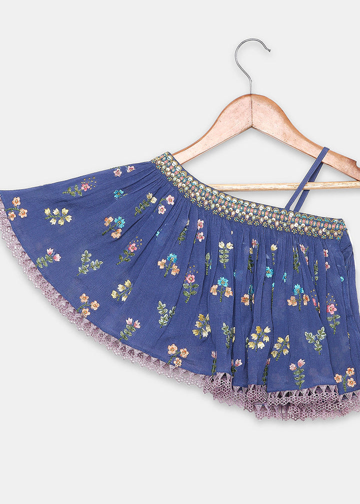 Multicolor Thread Embroidered One Shoulder Top With Palazzo Set