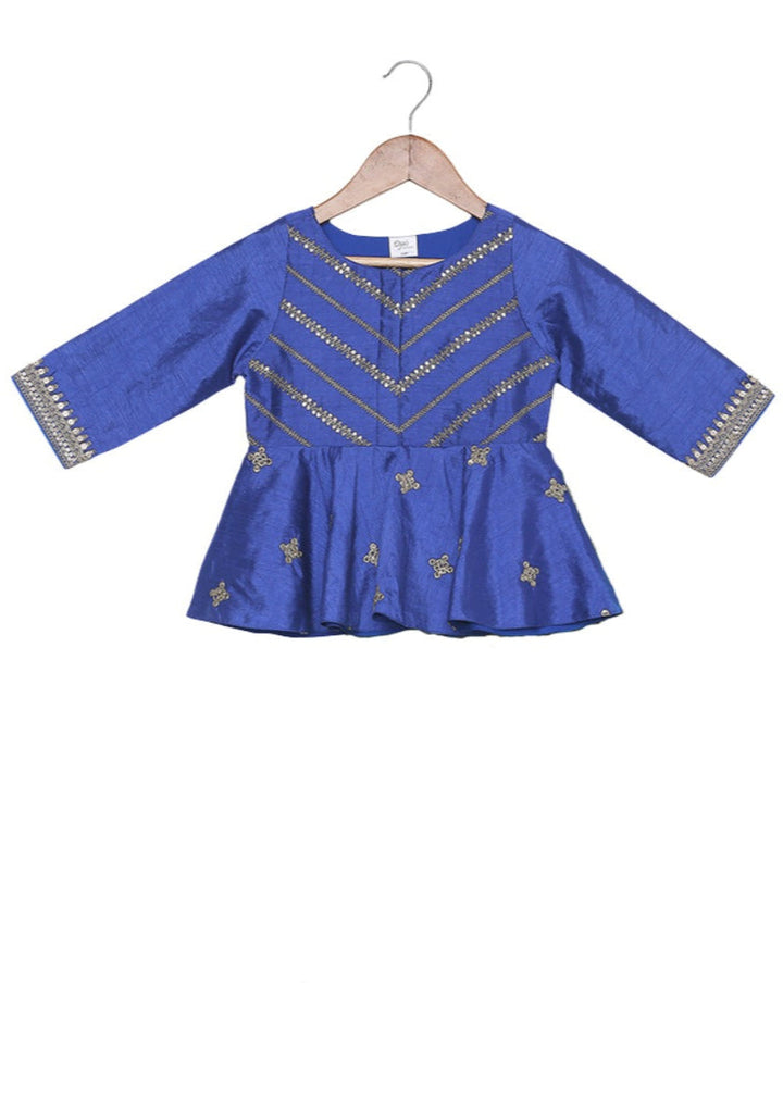 Gold Zari And Sequence Work Peplum Top With Shaded Ghagra Set