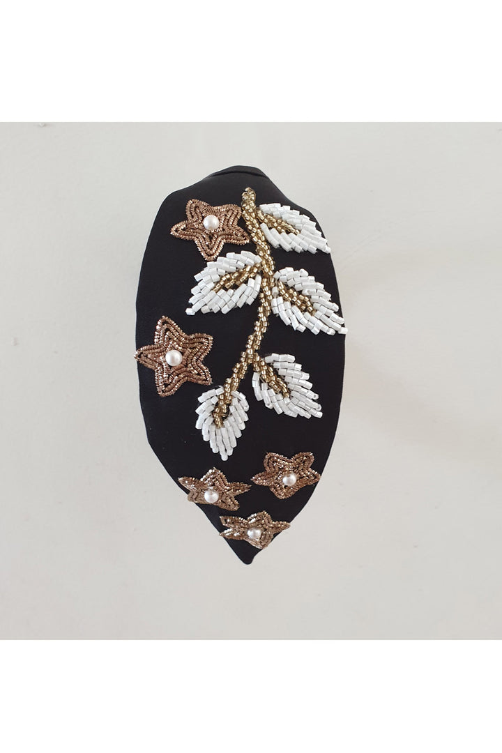 Black leaf embroidery hairband