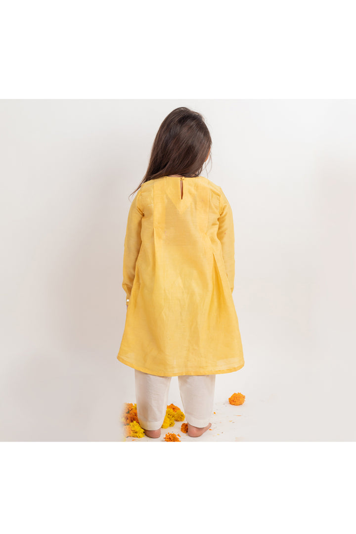 Yellow Bird Embroidered Chanderi Kurta With Pant Set