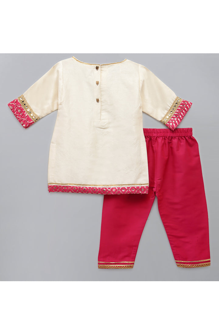 Off White Embroidered Kurta With Pink Pant Set
