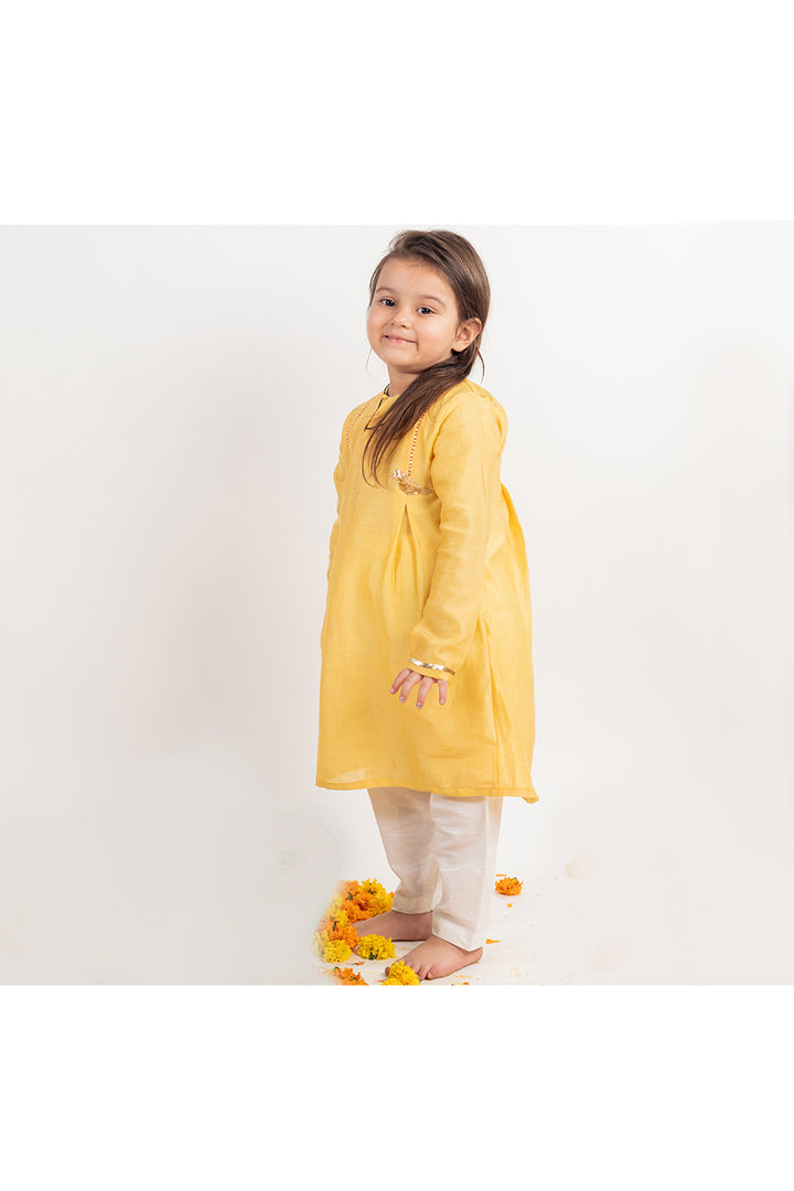 Yellow Bird Embroidered Chanderi Kurta With Pant Set