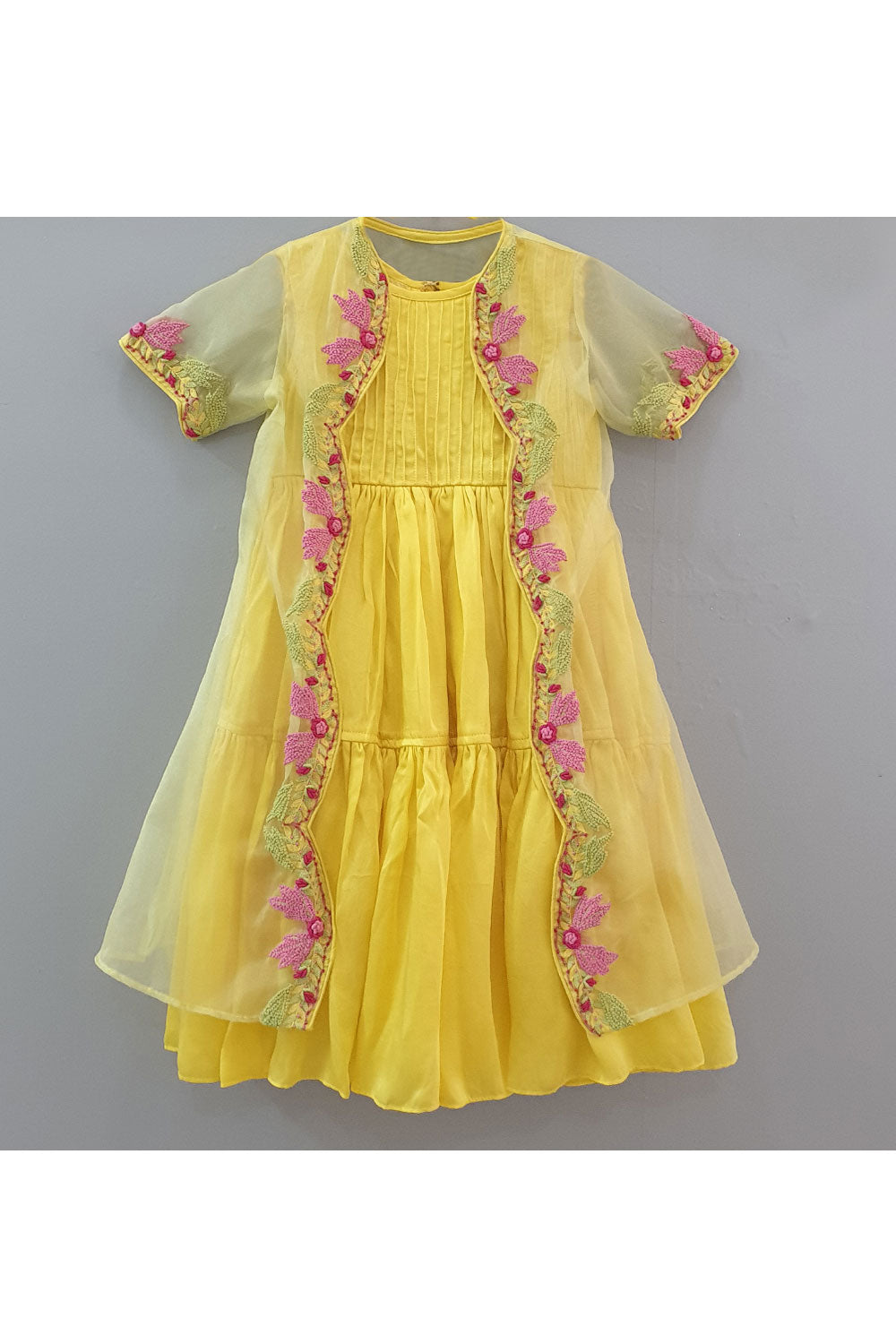 Yellow embroidered jacket gown
