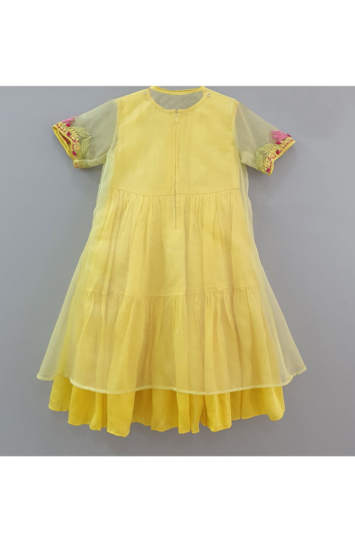Yellow embroidered jacket gown