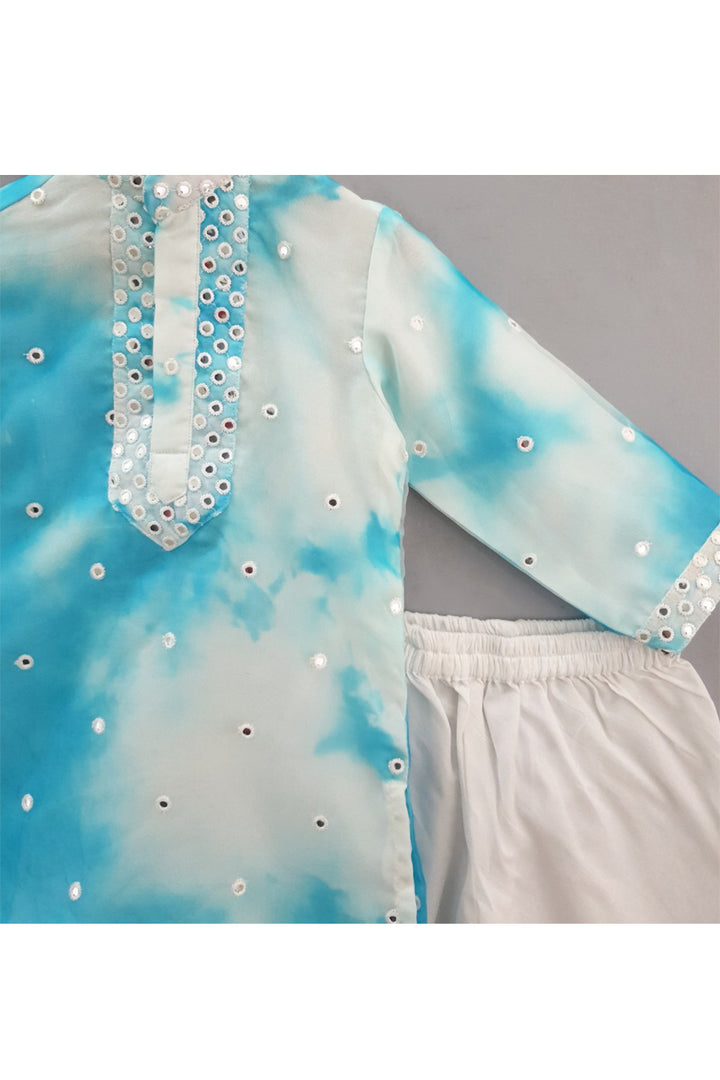 Tie And Dye Faux Mirror Embroidered Organza Kurta With Pyjama Set