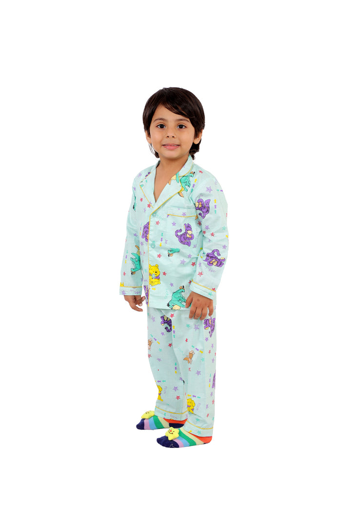 Sky blue cartoon printed nightsuit