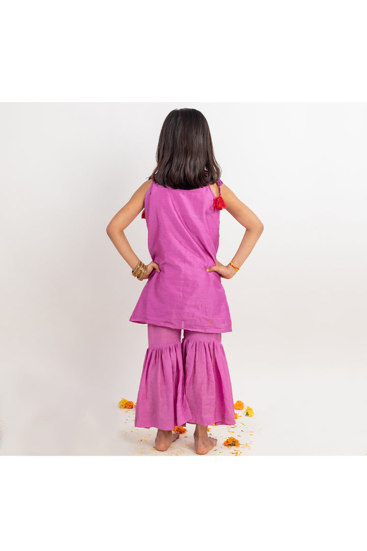Lilac Sheep Embroidered Chanderi Kurta With Sharara Set