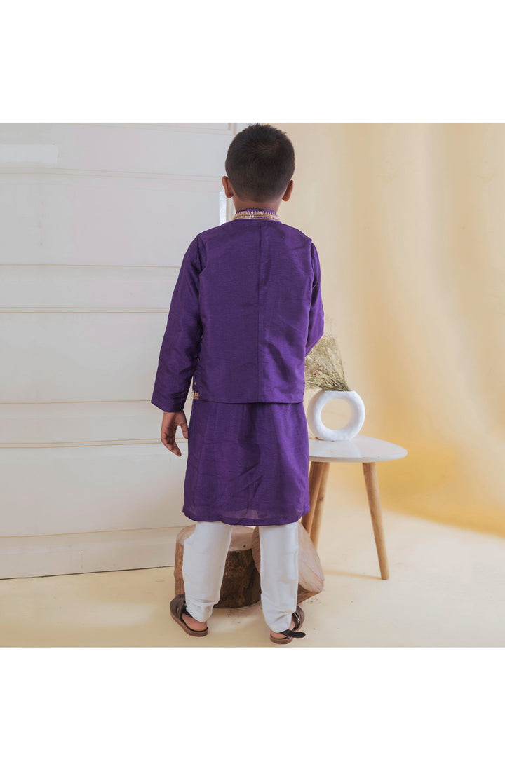 Purple Roman Silk Kurta With Buti Embroidered Jacket Set