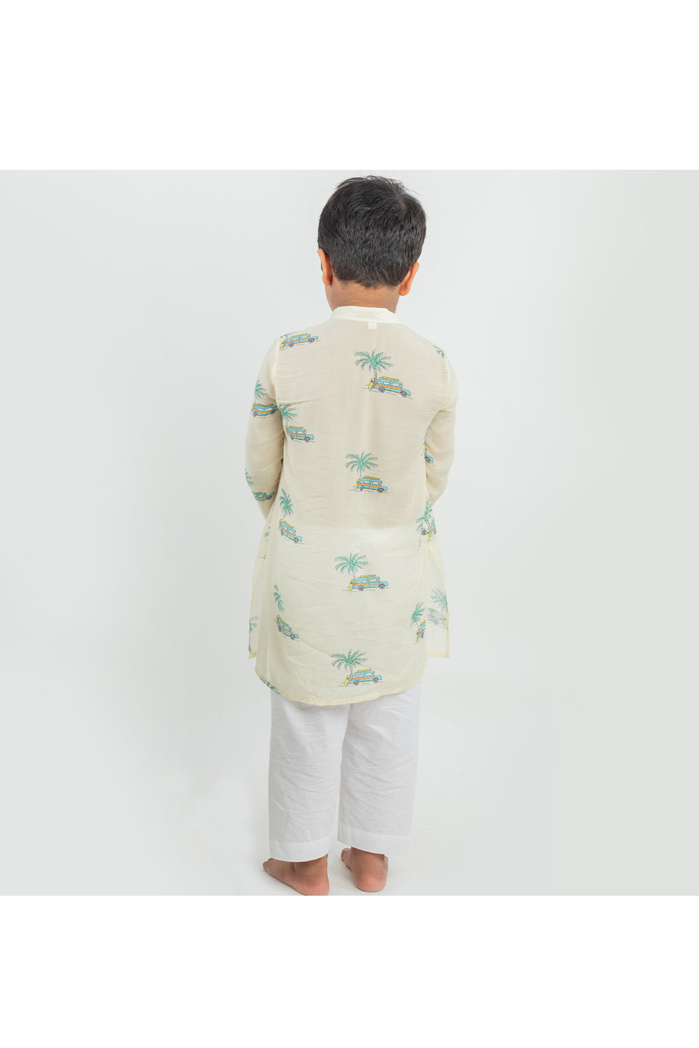 Light yellow muslin digital printed kurta and white pyjama