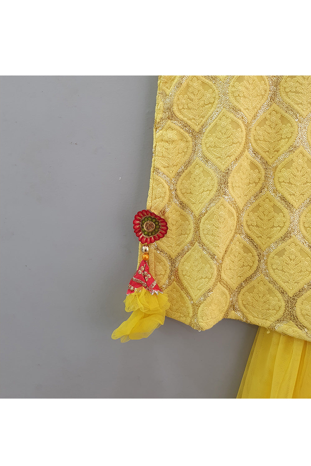 Yellow Chikankari Kurta With Net Skirt Set