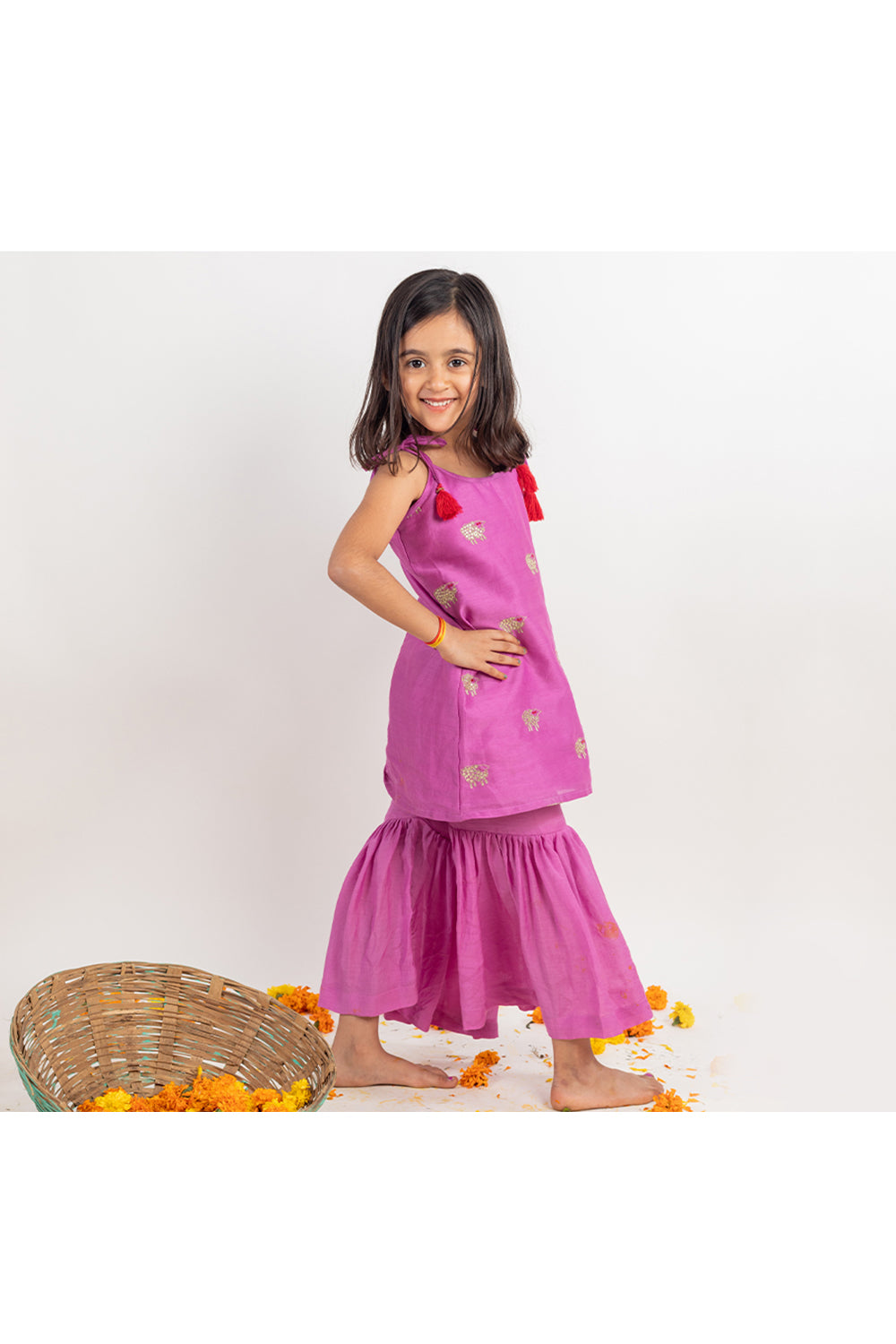 Lilac Sheep Embroidered Chanderi Kurta With Sharara Set