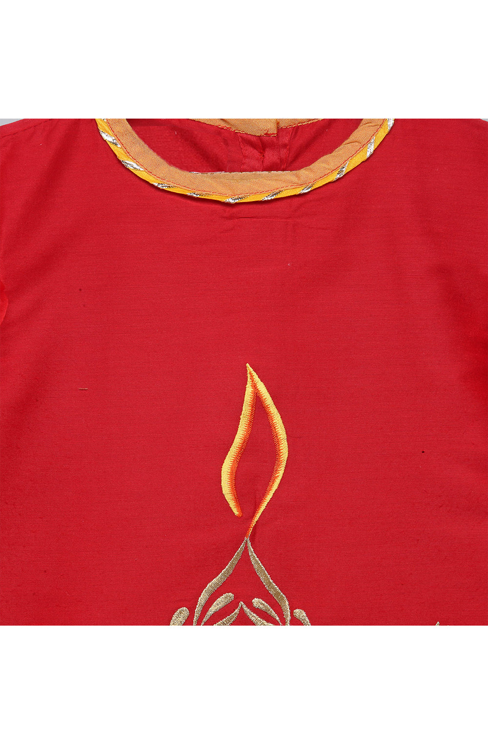 Red Fire Lamp Embroidered Kurta With Beige Pant Set