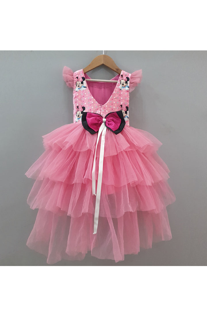 Pink minnie mouse printed high and low gown with a head band
