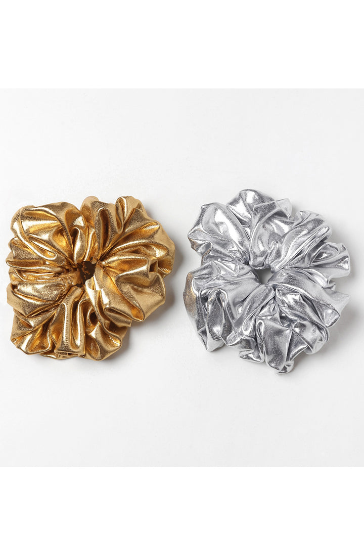 Golden And Silver Metallic Scrunchie - Set Of 2