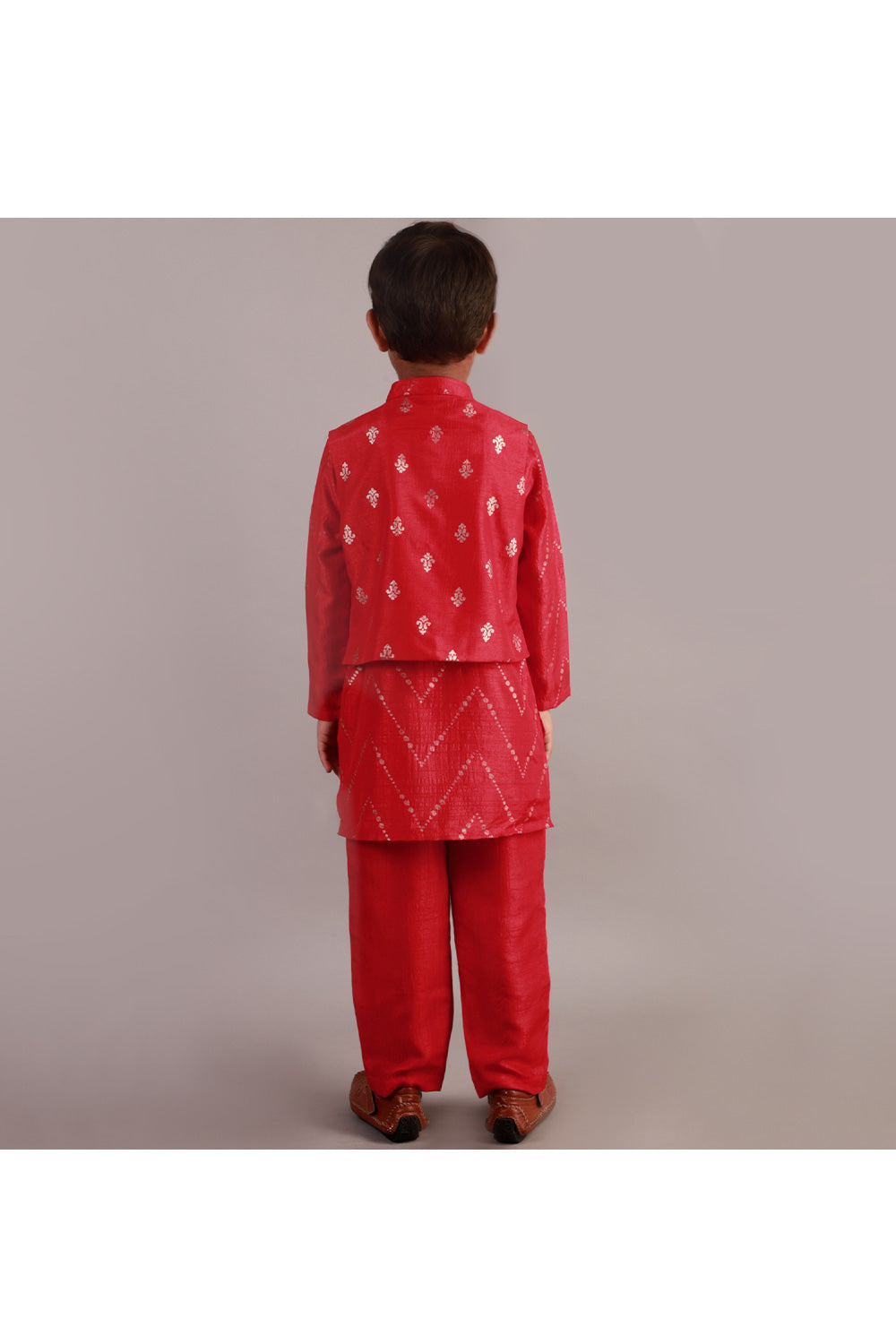 Red Printed Kurta With Jacket Set