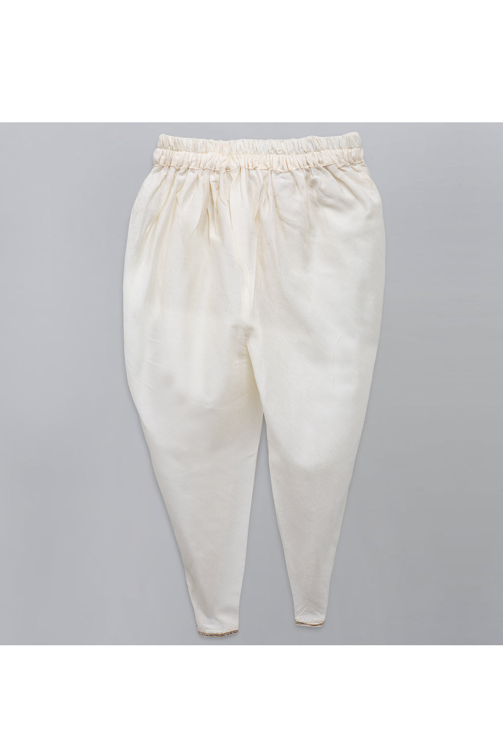 Yellow Ganpati Embroidered Assymetric Kurta With White Dhoti Set