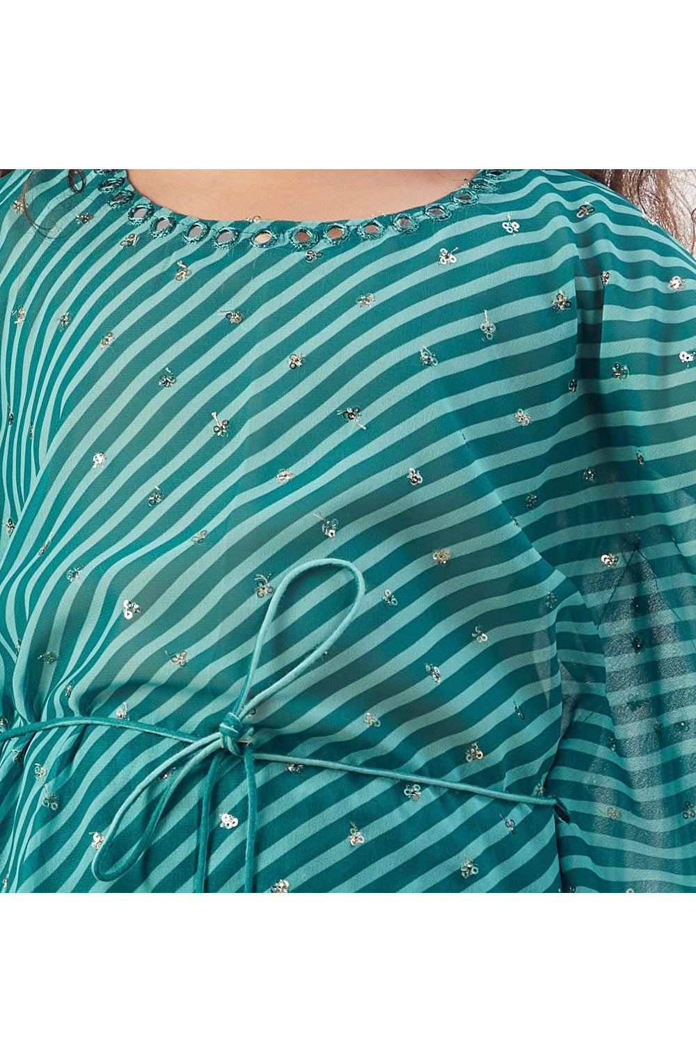 Turquoise Leheriya Printed Kaftan With Pant Set