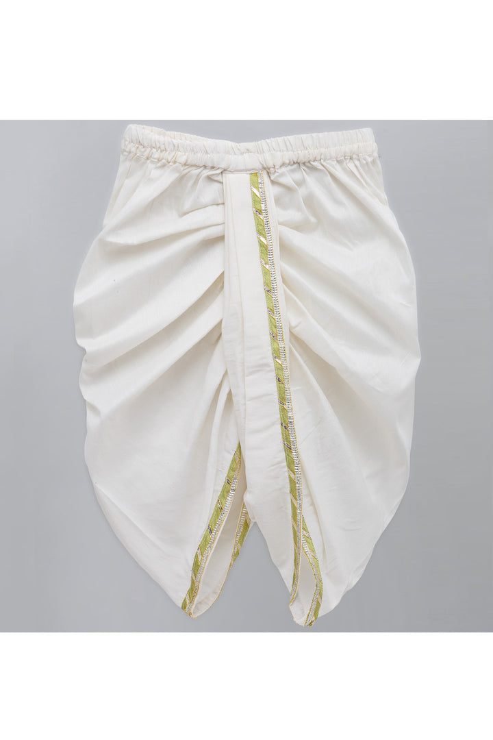 Yellow Embroidered Angarkha Kurta With Off White Dhoti Set