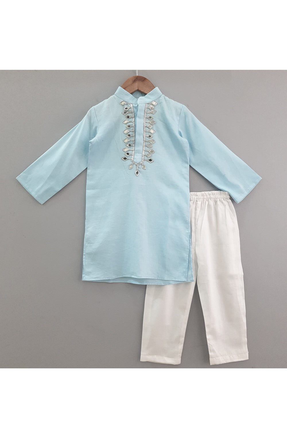 Mirror work sky blue kurta with pyjama