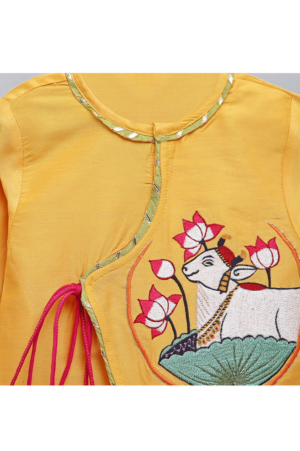 Yellow Embroidered Angarkha Kurta With Off White Dhoti Set
