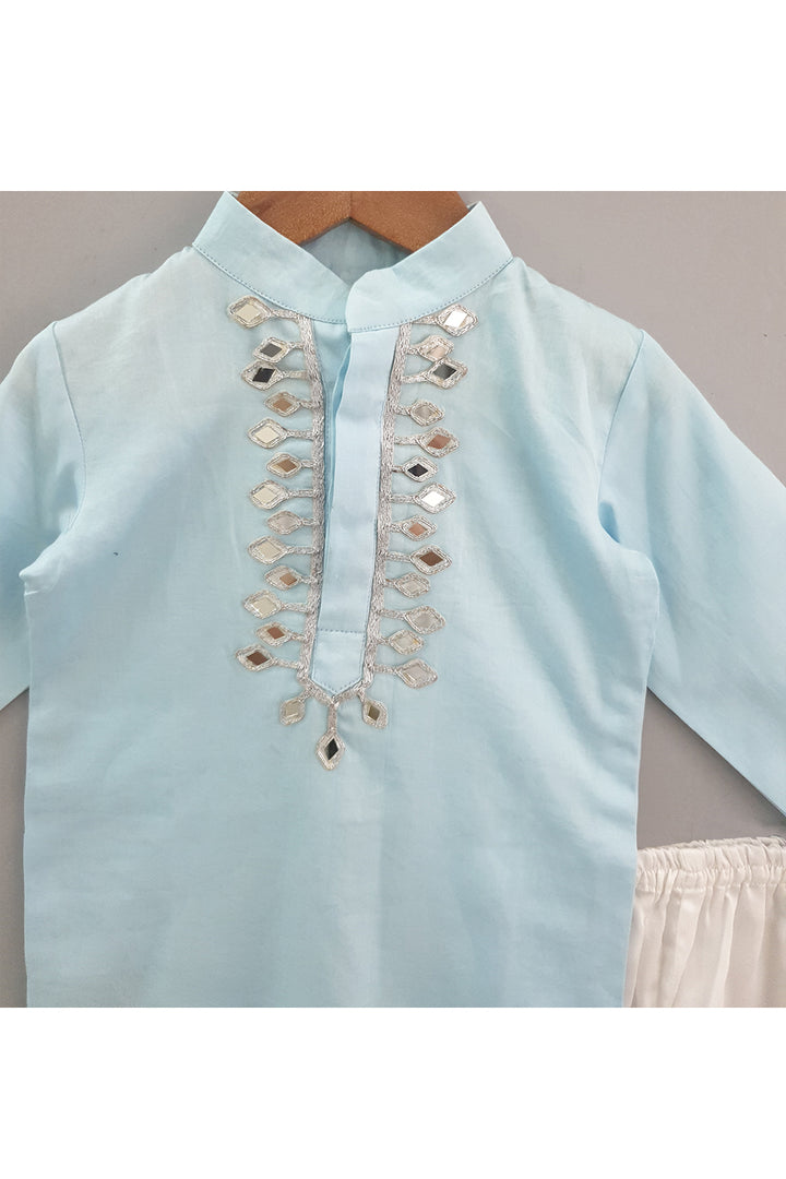 Mirror work sky blue kurta with pyjama