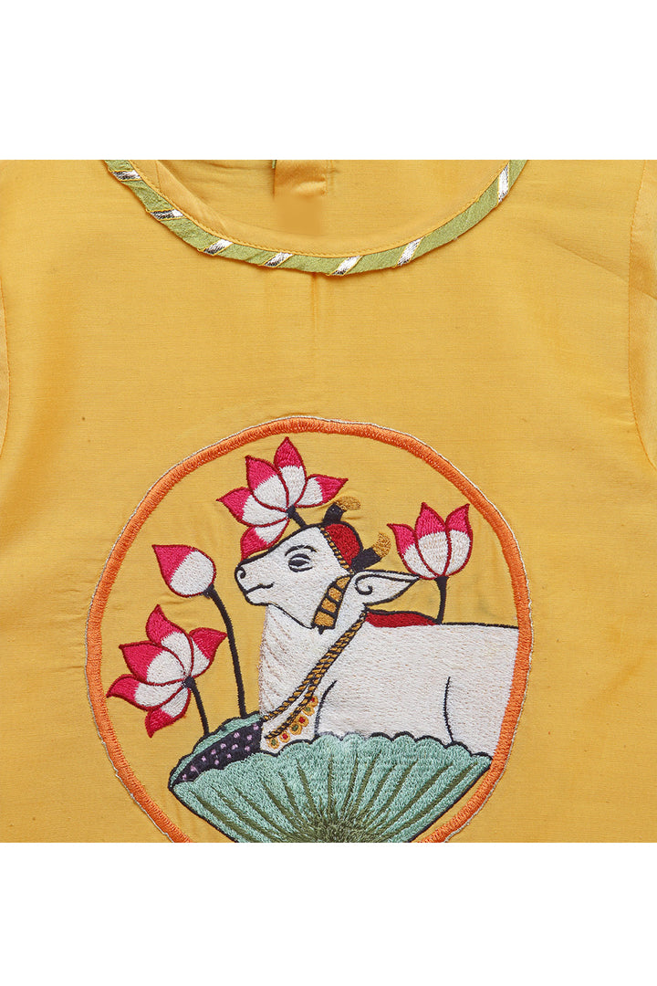 Yellow Embroidered Kurta With White Dhoti Set