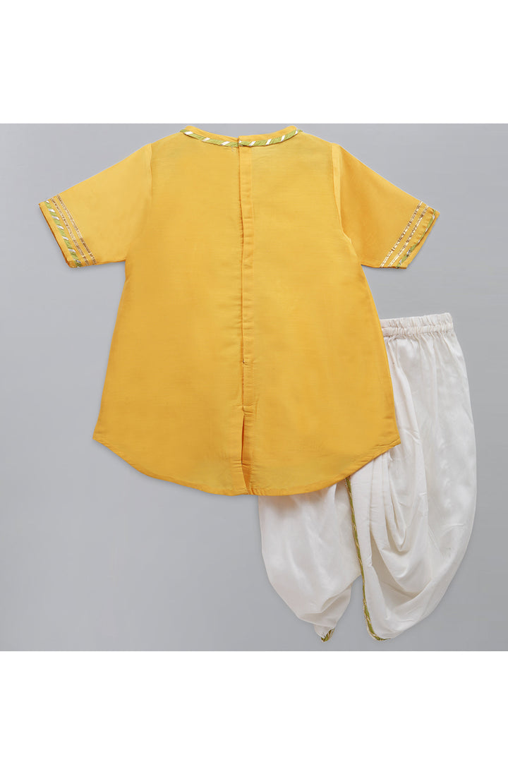 Yellow Embroidered Kurta With White Dhoti Set
