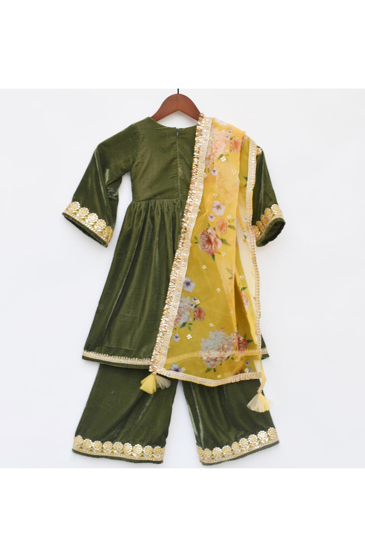 Lace Detailing Velvet Kurta With Palazzo Set