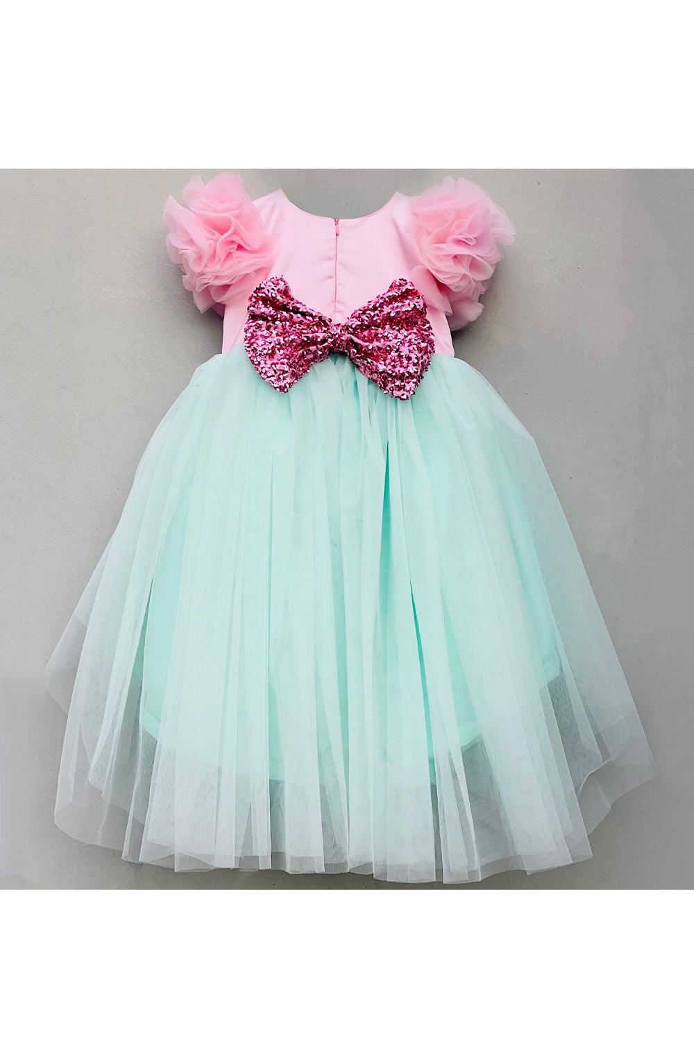 Peppa embroidered pink and blue high low gown