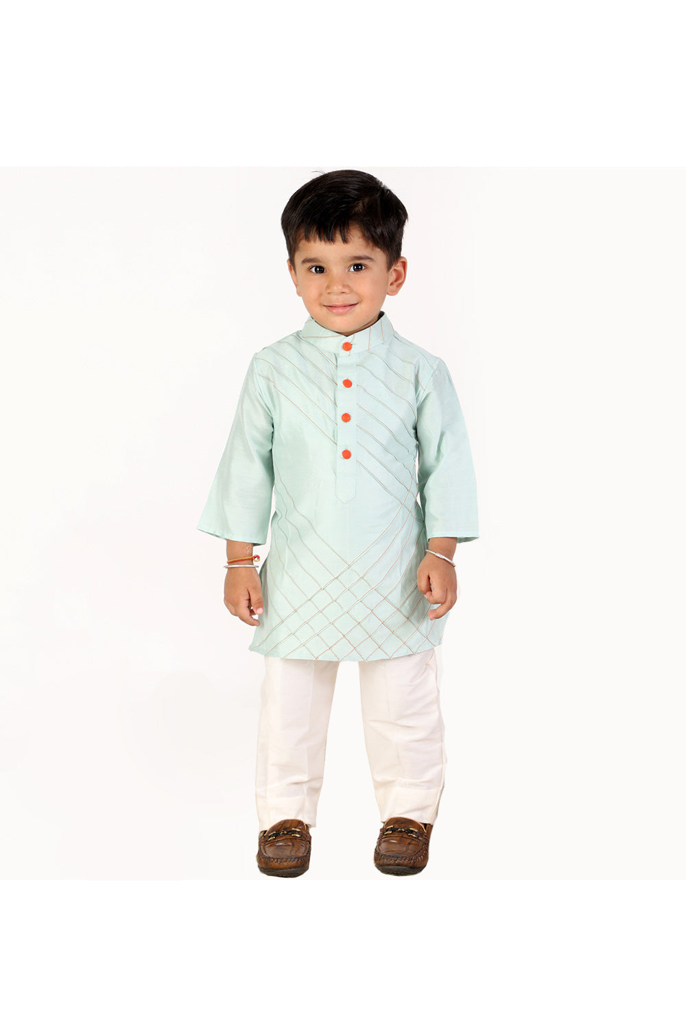 Sky Blue Thread Embroidered Kurta With Pyjama Set